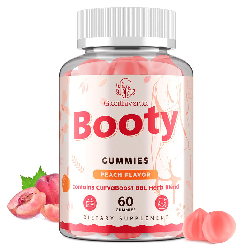 Booty Gummies for Women - BBL Gummies with Creatine Monohydrate, Milk Thistle, Vitamins D3 & Herbal Blend - Zero Sugar, Vegan, Peach Flavor, 60 Counts