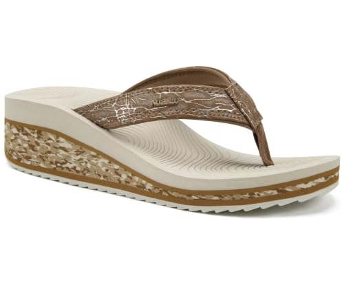KuaiLu Womens Platform Flip Flops Arch Support Yoga Mat Boho Dressy Sandal 8 Khaki Beige