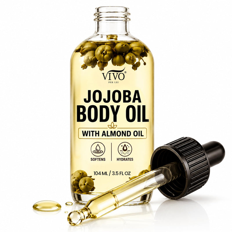 Vivo Per Lei Jojoba Moisturizing Body Oil - with Almond Oil - 3.5 Fl Oz | After Shower Body Oil - Deeply Hydrates - Real Flower Inside - Also Contains Camellia & Vitamin E - Lightweight - Non-Greasy