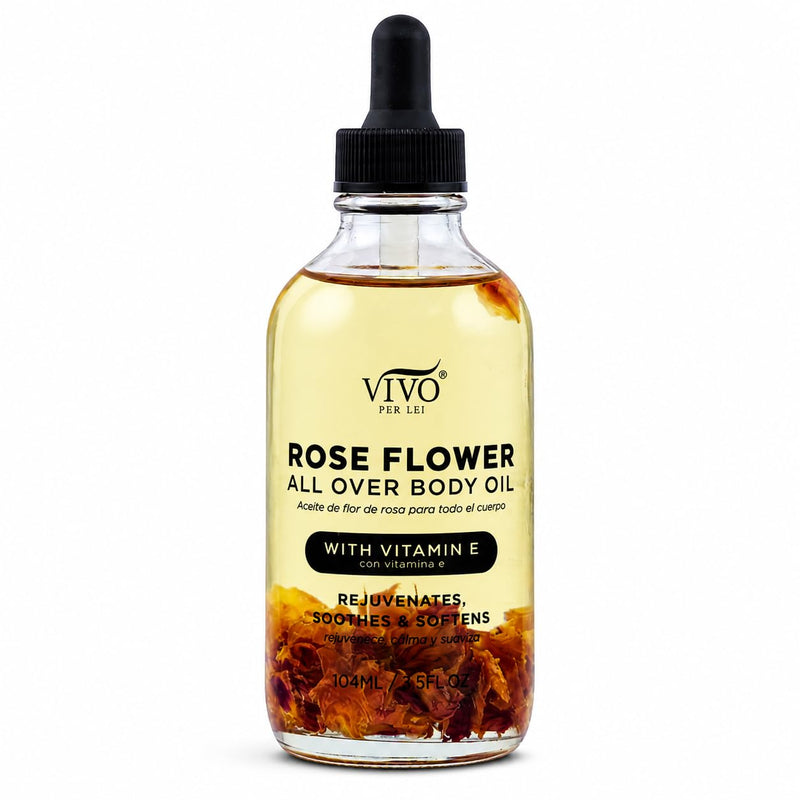 Vivo Per Lei Rose Body Oil - with Almond Oil - 3.5 Fl Oz | After Shower Body Oil - Deeply Hydrates - Real Flower Inside - Also Contains Avocado & Vitamin E - Lightweight - Non-Greasy