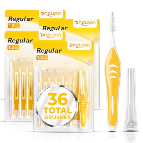 DR.CLEAN Interdental Brushes for Teeth, Dental Proxy Brushes for Tight Gaps Between Teeth, Flexible German Wire Tooth Picks for Braces, Implants & Hard-to-Reach Areas, Multiple Sizes Yellow 1.3mm Wide 6 Boxes / 36 Pieces