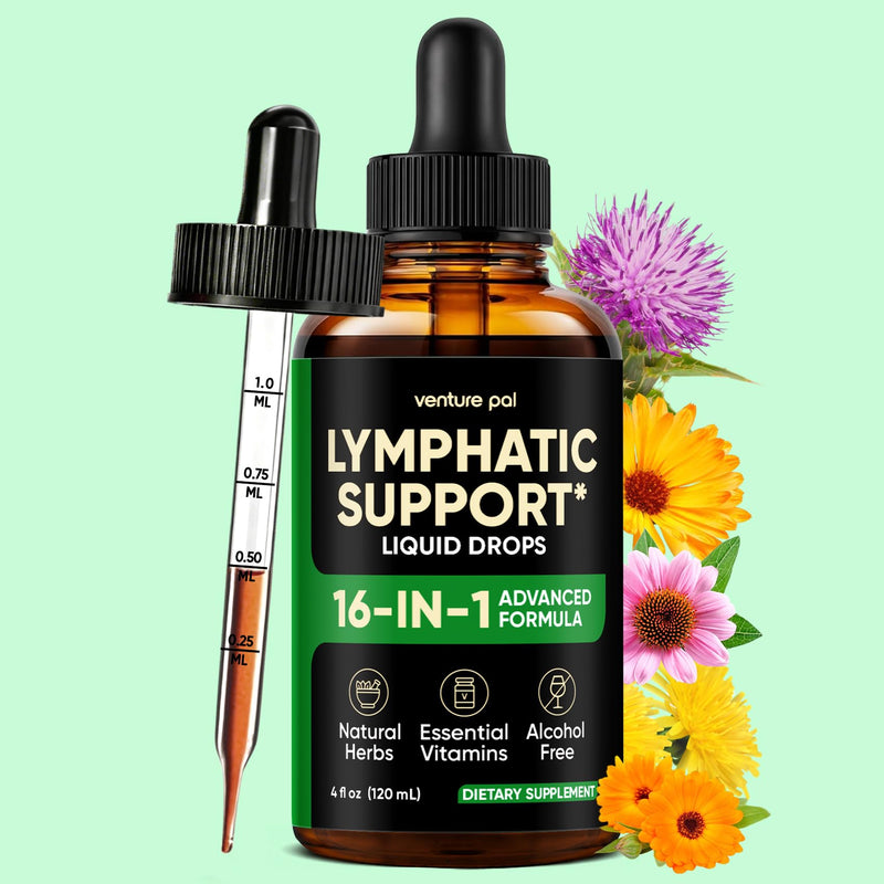 Venture Pal 16-in-1 Lymphatic Drainage Drops - 120 Servings - Echinacea, Dandelion & Vitamins, Alcohol-Free, 4 fl oz