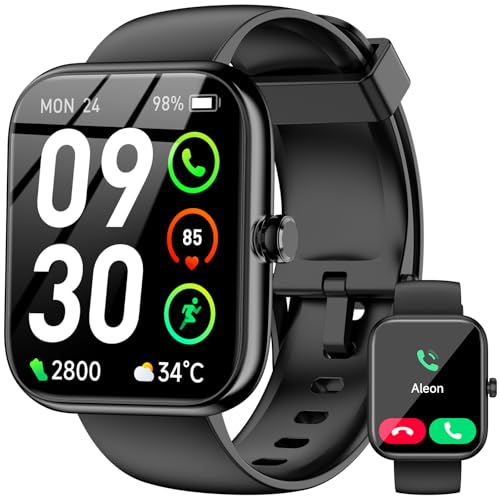 Smart Watch with Alexa Built-in, 1.83" HD Touchscreen Fitness Tracker, Bluetooth Notifications, IP68 Waterproof, 120+ Sport Modes, 24/7 Heart Rate & Sleep Monitor for iPhone Android iOS (Black) Black
