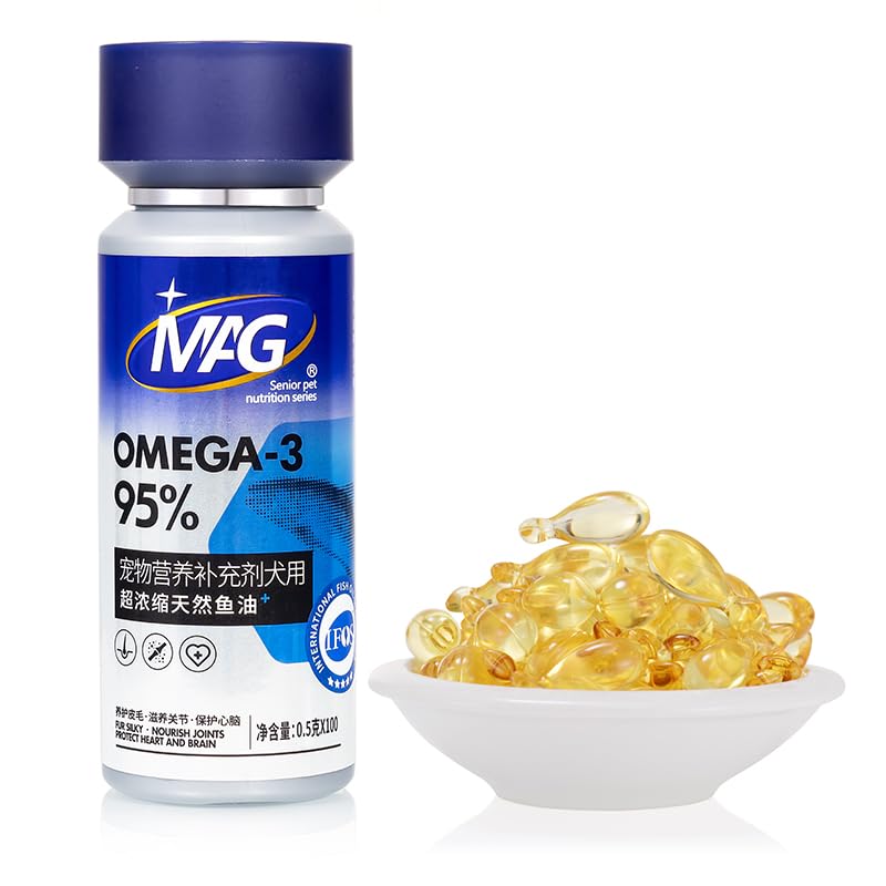 MAG Fish Oil for Dogs Omega 3 Supplement - IFOS Certified,EPA+DHA 450mg per Capsule,Pure Peruvian Anchovy Capsules, 100 Count for Allergy Itch Relief, Shedding, Joint, Heart & Immune Support