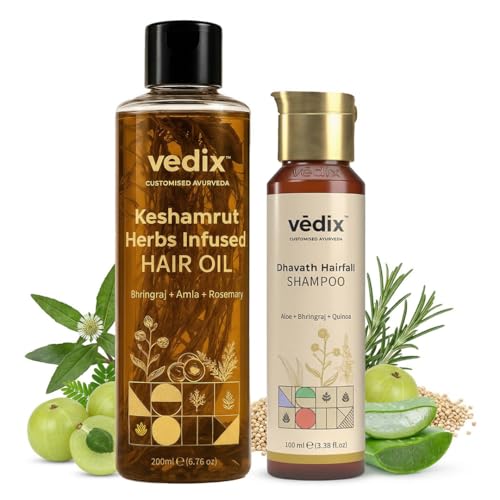 Vedix Keshamrut Hair Care Combo With Keshamrut Herbs Infused Hair Oil and Davath Hairfall Shampoo (100 ml + 200 ml)