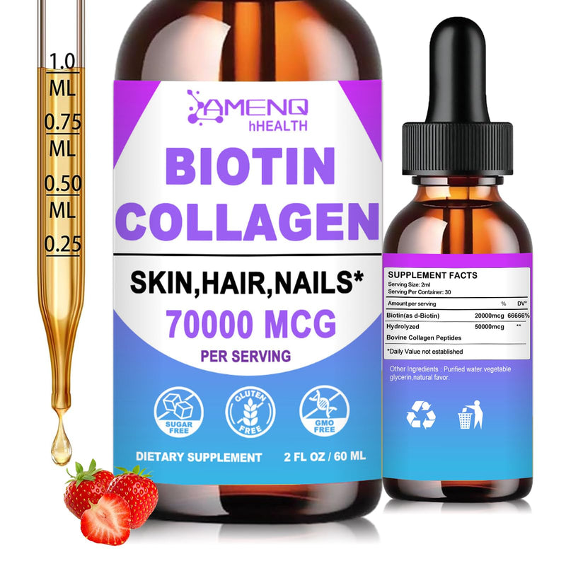 Liquid Biotin and Collagen for Women,Hair Growth & Strength Support 2oz | Fast Absorption 20000mcg Biotin and 50000mcg Hydrolyzed Collagen Supplements for Strong Nails & Healthy Skin Support