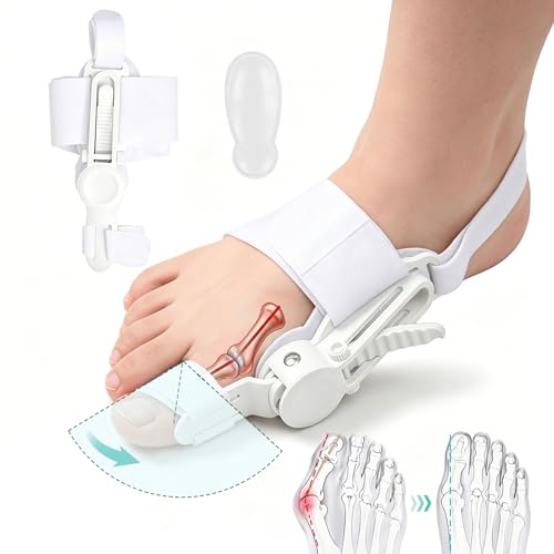 Bunion Corrector for Women & Men, Big Toe Splint with Gel Toe Spacers, Hallux Valgus Brace for Pain Relief & Toe Alignment, Suitable for both left and right feet, Day & Night Wearable White