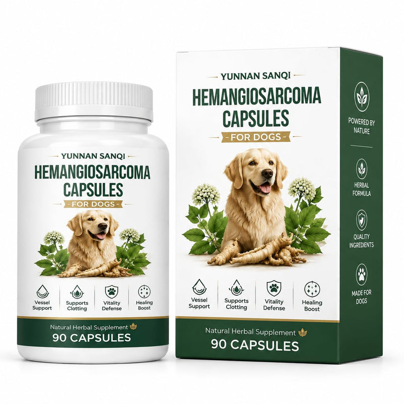 Yunnan Sanqi Capsules for Dogs - Herbal Quick Stop Bleeding & Circulatory Support for Hemangiosarcoma, Hemoabdomen, Pericardial Effusion, Severe Bruising, Ulcer-Related Bleeding, 90 Capsules