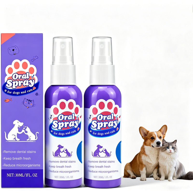 Wanban Pet Oral Spray, Teeth Cleaning Spray for Dogs and Cats, Pet Breath Freshener and Teeth Cleaning Sprays, No Brushing, 30ml Each (2pcs)