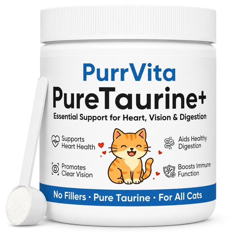 PurrVita Taurine for Cats, Pure Taurine Supplement for Cats Powder, Grade Amino Acid Supplement for Heart, Vision & Daily Wellness, 200 Gram(1) 1