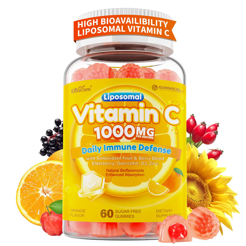 Liposomal Vitamin C Gummies 1000mg for Adults, High Absorption, 60 Servings | 15 IN 1 Chewable VIT C Supplement w/ D3, Zinc, Elderberry, Quercetin for Immune, Antioxidant, Energy Boost, Vegan, Sugar Free 60 Count (Pack of 1)