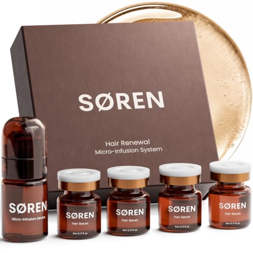 SØREN Micro Infusion Hair Renewal System by SOREN – Saw Palmetto & Peptide Scalp Treatment Kit | Supports Fuller, Thicker-Looking Hair | Gold Microinfuse Applicator | 1 Month Supply
