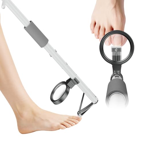 20" Long Handle Toenail Clippers with Magnifier,Pearl White M for 20in/50cm