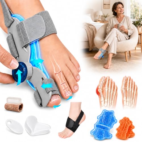 Bunion Corrector for Women & Men, All-in-One Bunion Fix Kit with Toe Separator, Arch Support & Hot Cold Gel Pad, Adjustable Bunion Splint Big Toe Straightener for Hallux Valgus Relief Day Night Use (1) 1