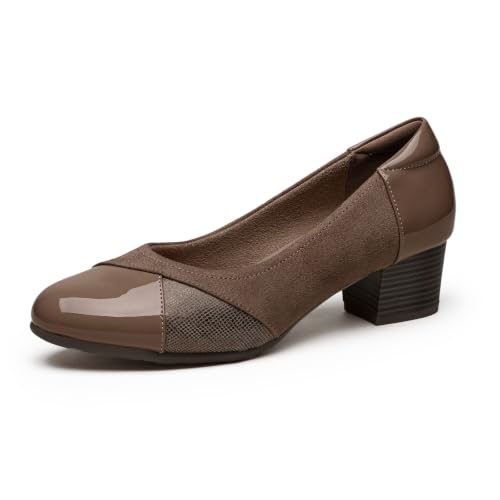 Orthopedic Dress Shoes for Women Low Heel Slip On Women's Pumps Comfortable Office Work Shoes 9 Brown