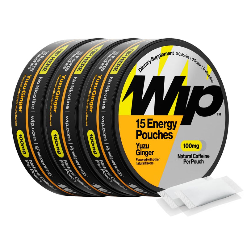 Wip Energy Pouches, Sugar Free Blend with 100 MG Natural Caffeine, B Vitamins, Minerals & L Theanine for Energy Support, Pre Workout for Active Lifestyles, Yuzu Ginger, 3 Pack, 15 Pouches Each 15 Count (Pack of 3)