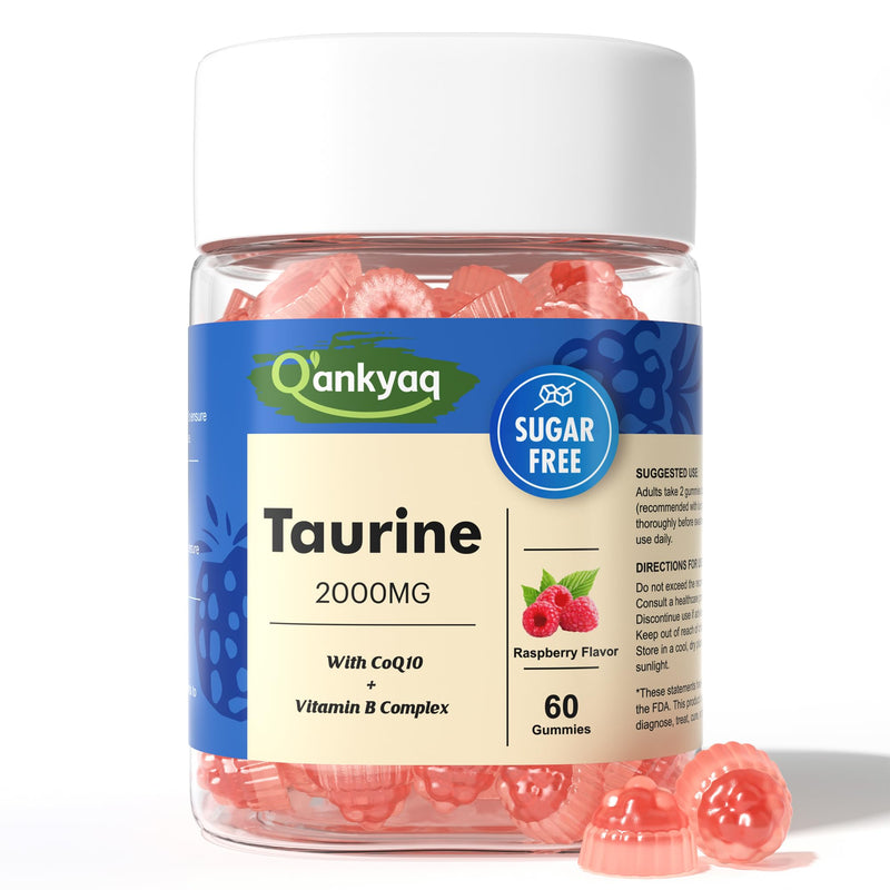 Q'ankyaq Taurine 2000mg Gummies Supplement, with CoQ10, Sugar Free, 60 Cts | 2000mg Taurine Gummies, CoQ10 + B-Vitamin Synergy, No Caffeine & Sugar Free, Clean Energy Support, Easy to Take for Adults