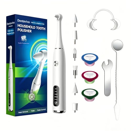 Tooth Polisher,Teeth Polishing Kit for Daily Cleaning,Polishing Then Whitening of Tooth USB Rechargeable Dental Polisher with LED Light,7 Heads,5 Speed Modes