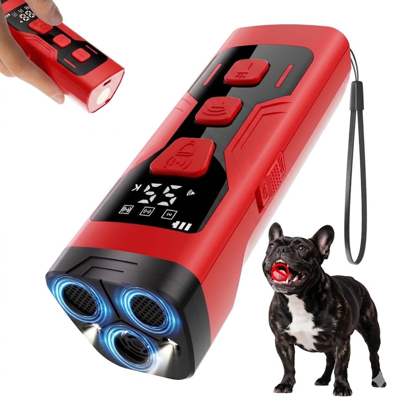 3X Ultrasonic Anti Barking Device for Dogs, 65FT Far Dog Bark Deterrent Devices, 4 Gear Frequencies Safer Alternatives to Dog Bark Collars for All Dogs (Red)