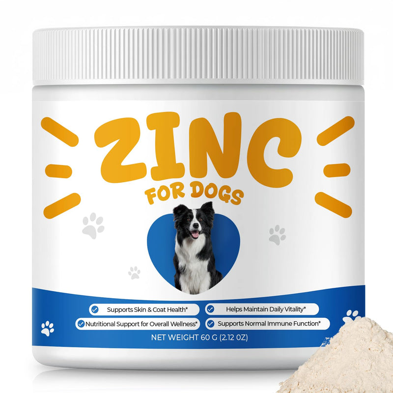 Zinc Supplement for Dogs, Skin & Coat Support, Vitamin E & Biotin Powder | Daily Zinc Powder with Vitamin E, Selenium & Biotin Supports Skin, Coat, Immune Wellness & Daily Mineral Support, 60 g