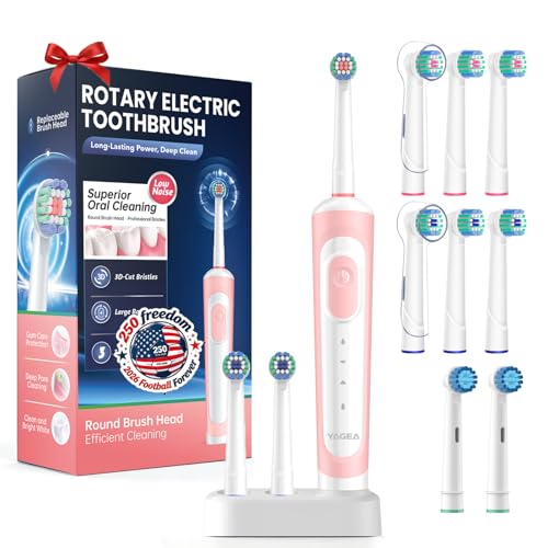 Rotating Electric Toothbrush for Adults with 8 Brush Heads, Rechargeable Power Toothbrush with Smart Timer, 70-Day Battery Life, 3 Modes S3 (Pink) Pink