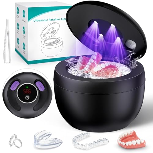 Dental Ultrasonic Retainer Cleaner Machine - 45kHz Dental Cleaning Pod with 4 Modes, Digital Timer & 200ML Capacity for Denture, Mouth Guard, Aligner, Night Guard, Braces, Toothbrush Head & Jewelry
