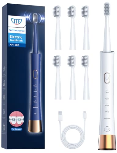 JTF Orthodontic Electric Toothbrush for Braces with 6 U-Shaped Brush Heads