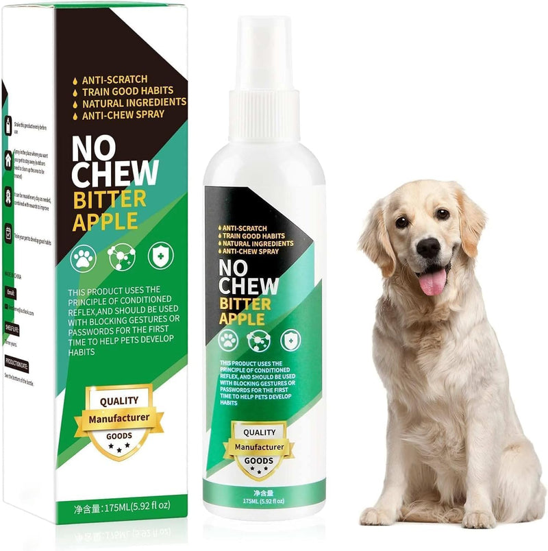 No Chew Bitter Apple Spray for Dogs & Cats, Natural Alcohol-Free Anti-Chew Spray to Stop Chewing, Licking & Biting, Furniture & Wound Safe Pet Behavior Training Spray, 5.92 fl oz Green