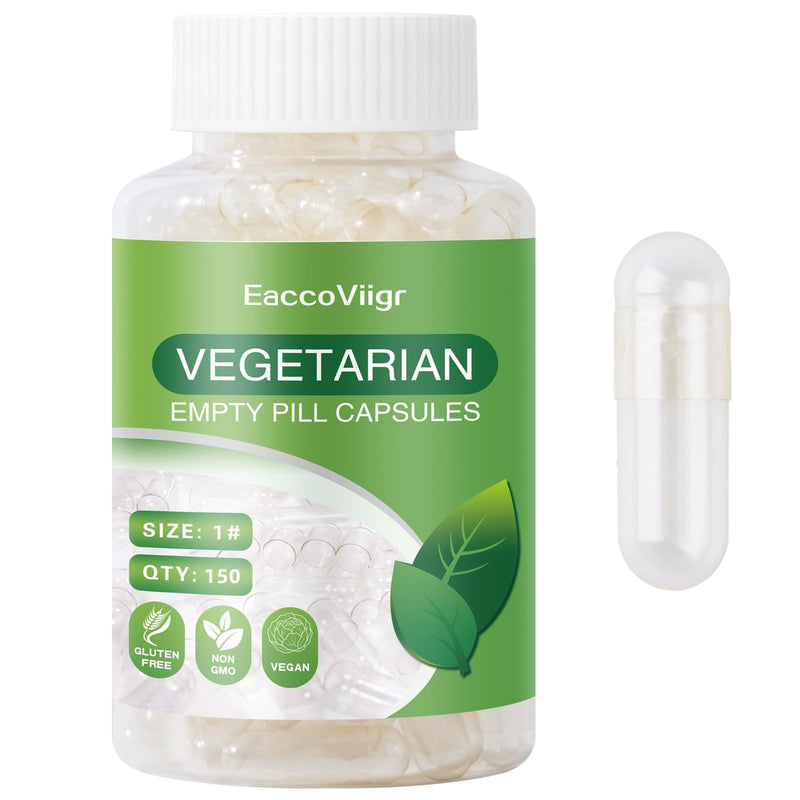 Size 1 Empty Vegan Capsules - Clear Empty Pill Capsules Fillable Capsule Empty for Vitamins, Easy for DIY Supplements 150 Count