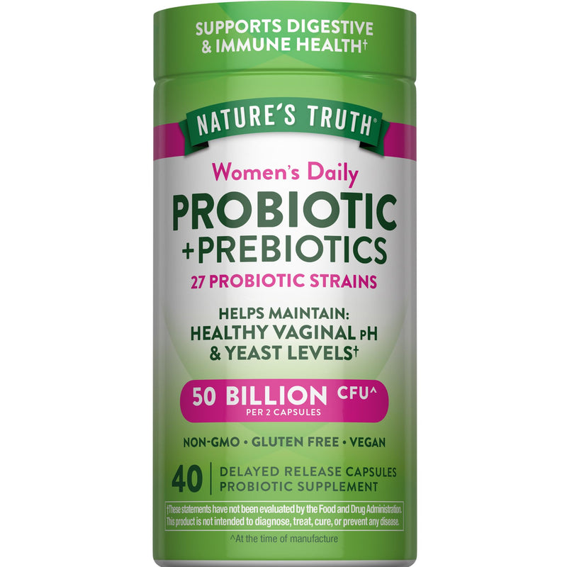 Nature's Truth Women's Daily Probiotic & Prebiotics | 50 Billion CFU | 40 Capsules | Vegan, Non-GMO & Gluten Free Supplement