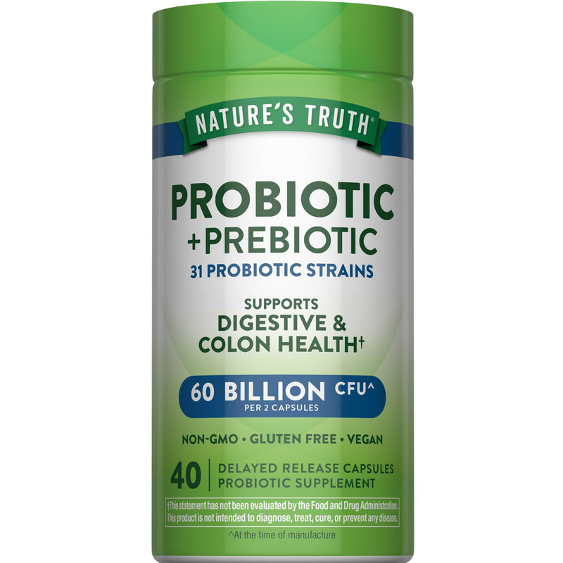 Nature's Truth Probiotic & Prebiotic Pills | 60 Billion CFU | 40 Capsules | Vegan, Non-GMO & Gluten Free Supplement