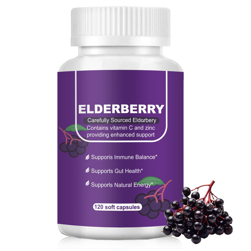 Black Elderberry Immune & Gut Support Complex - with Zinc, Dual-Source Vitamin C, Vitamin D3, Echinacea & Ginger - Daily Immune Defense, Digestive Comfort, 120 Capsules 60 Count (Pack of 1)