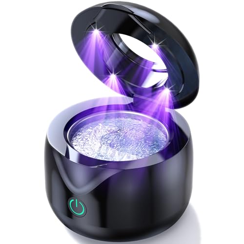 CXRUY Ultrasonic Retainer Cleaner - 45 kHz Dental Cleaning Pod Night Guard Cleaner Machine for Dentures, Toothbrush Heads, Jewelry (Gloss Black) Gloss Black