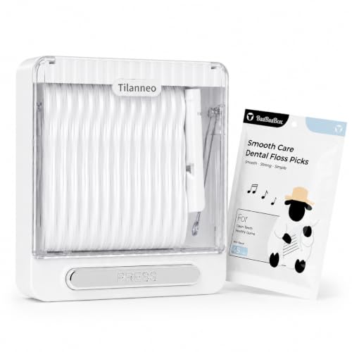 One-Press Refillable Floss Pick Dispenser with 90 Mint Picks White