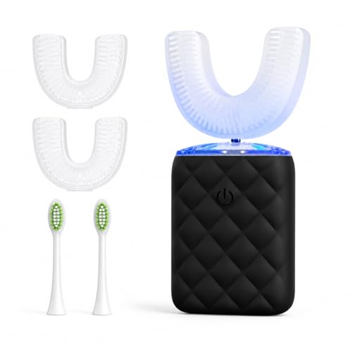 U Shaped Electric Toothbrush for Adults - Ultrasonic Automatic 360° Mouth Cleaning Toothbrush with 5 Modes, IPX7 Waterproof, Rechargeable Sonic Full Mouth Electric Toothbrush (Black)