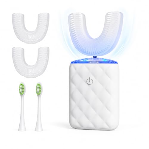 U Shaped Electric Toothbrush for Adults - Ultrasonic Automatic 360° Mouth Cleaning Toothbrush with 5 Modes, IPX7 Waterproof, Rechargeable Sonic Full Mouth Electric Toothbrush (White)