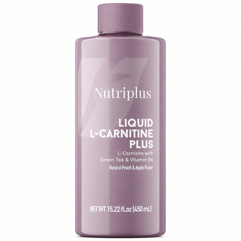 FARMASi Nutriplus Liquid L-Carnitine Plus Peach & Apple Flavor, 15.22 fl oz | Stevia Sweetened Fitness Lifestyle Supplement with Green Tea Extract & Vitamin B6, Daily Energy Support, Gluten free
