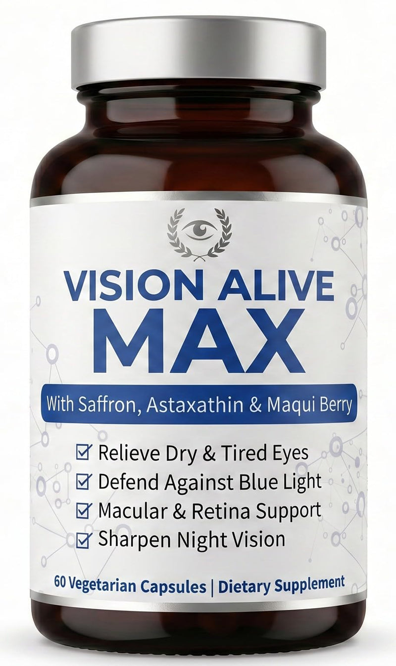 Eye Health Supplement with 8 Natural Ingredients - Bilberries, Blueberries, Saffron, Astaxanthin, Lutein - Supports Vision Health - 60 Veggie Capsules