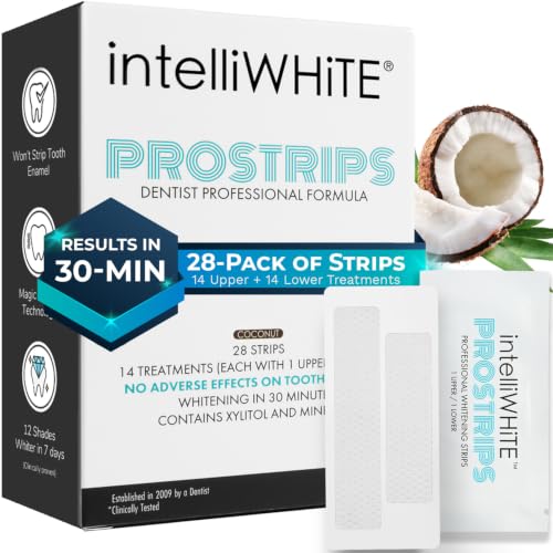 IntelliWHiTE ProStrips Teeth Whitening Strips, 14 Day Treatment, Whitens Up to 12 Shades, Enamel-Safe Gentle Remineralizing Formula, Dentist Formulated for Sensitive Teeth, (28pk Coconut Flavor) 1 Count (Pack of 28)