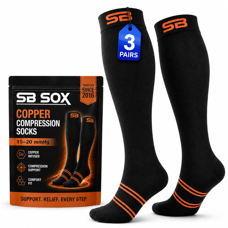 SB SOX 3-Pair Copper Compression Socks (15-20mmHg) Black/Copper L/XL