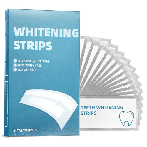 Teeth Whitening Strips Kit for Sensitive,Non-Slip Enamel-Safe Strips for Whiter Teeth (1 Count (Pack of 21))