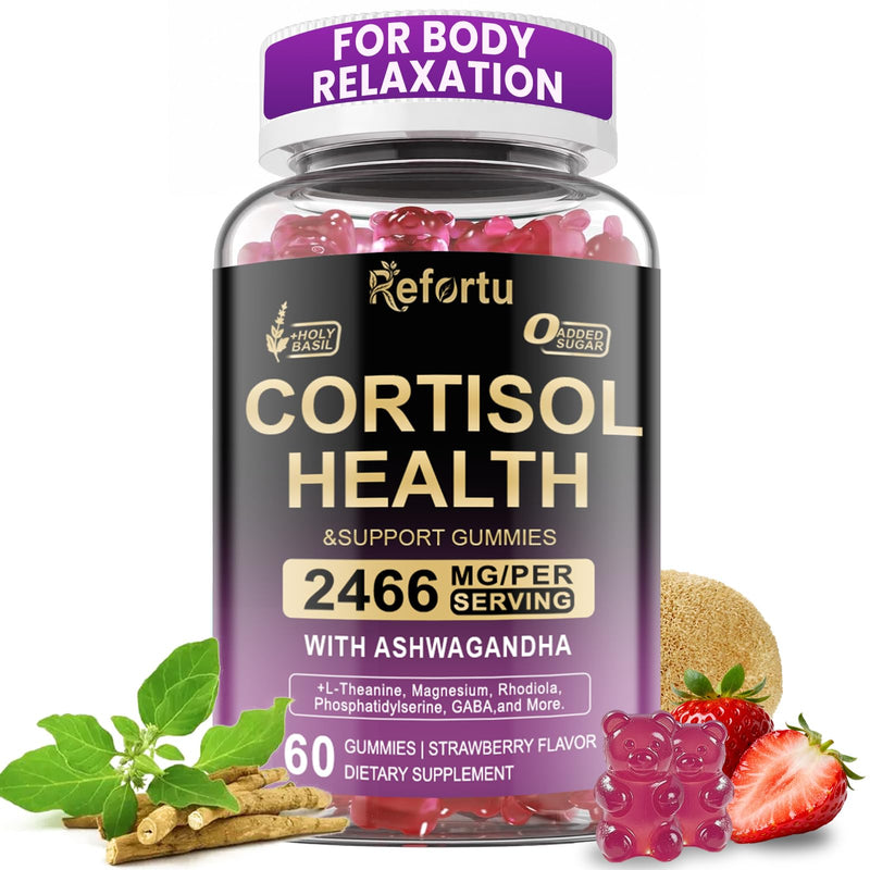 Cortisol Supplements for Women & Men, 16 in 1 High Cortisol Reducer Gummies | Cortisol Detox Manager Gummy with Ashwagandha, L-Theanine, Rhodiola, Magnesium for Relaxation, Sleep, Focus, Vegan, 60 Count