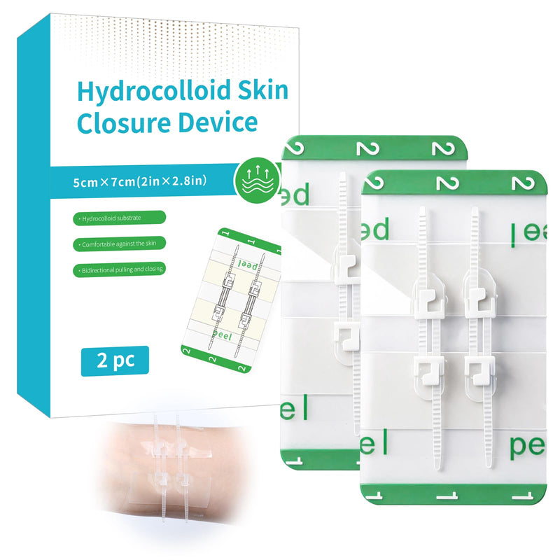 Wound Closure Strips 50x70mm Hydrocolloid Laceration Closure Zip Stitch Adjustable Skin Closures for Home First Aid Kit 2 Pack