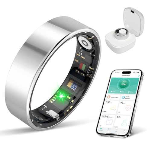 New Smart Ring Health Tracker for Women & Men, Sleep Exercise Health Monitoring, Daily Tracking, iOS/Android Compatible, IP68 Waterproof, No Subscription Required, 5‑Day Battery Life (Silver, 8) silver
