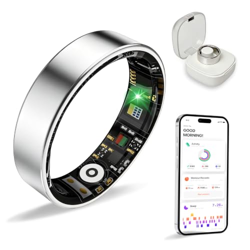 New Smart Ring Health Tracker for Women & Men, Sleep Exercise Health Monitoring, Daily Tracking, iOS/Android Compatible, IP68 Waterproof, No Subscription Required, 5‑Day Battery Life (Silver, 9) silver