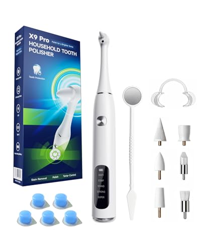 Tooth Polisher, Electric Teeth Whitening Kit, Professional Teeth Cleaning Tools with 5 Tooth Polish Paste & 6 Brush Heads, LED Light, 5 Modes USB Rechargeable Home Personal Dental Care Kit, White