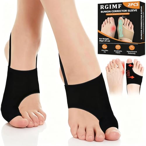Bunion Corrector for Women & Men Big Toe with Anti-Slip Strap - 2 Pack Black