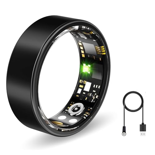 Smart Ring, Health Fitness Tracker with Heart Rate Blood Oxygen Monitor, Sleep & All-Day Sports Tracking, Long Battery Life Waterproof Wearable Ring for Men Women (Black, 7)