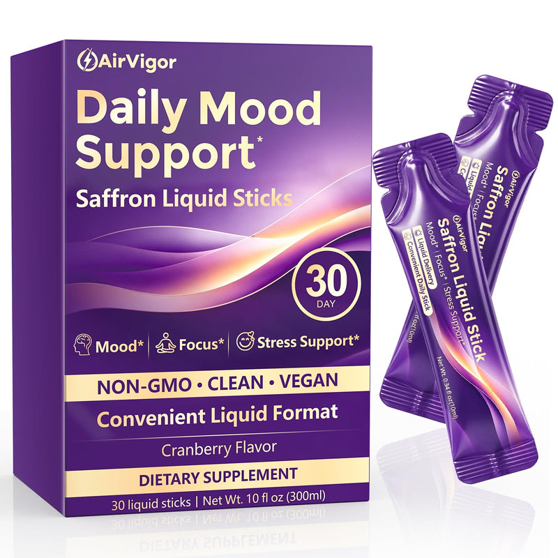 Saffron Supplement, Liquid Saffron Extract for Mood Support | No Pills, Daily Liquid Stick Packs with L-Theanine, Magnesium & Vitamin B6 for Calm Focus, Stress Support, Non-GMO & Vegan