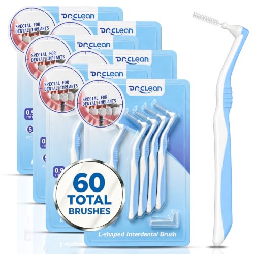 DR.CLEAN Angled Interdental Brushes 0.9mm for Tight Teeth Gaps, L-Shaped Interproximal Brush for Braces, Interproximal Brush for Back Teeth (12 Boxes / 60 Pieces) 12 Boxes / 60 Pieces)